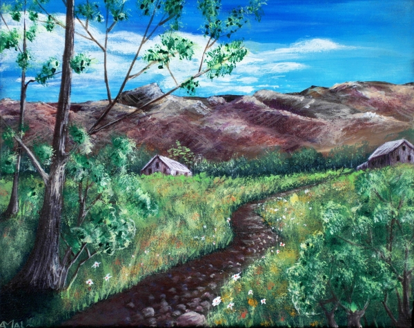 Summer Field and Mountains
